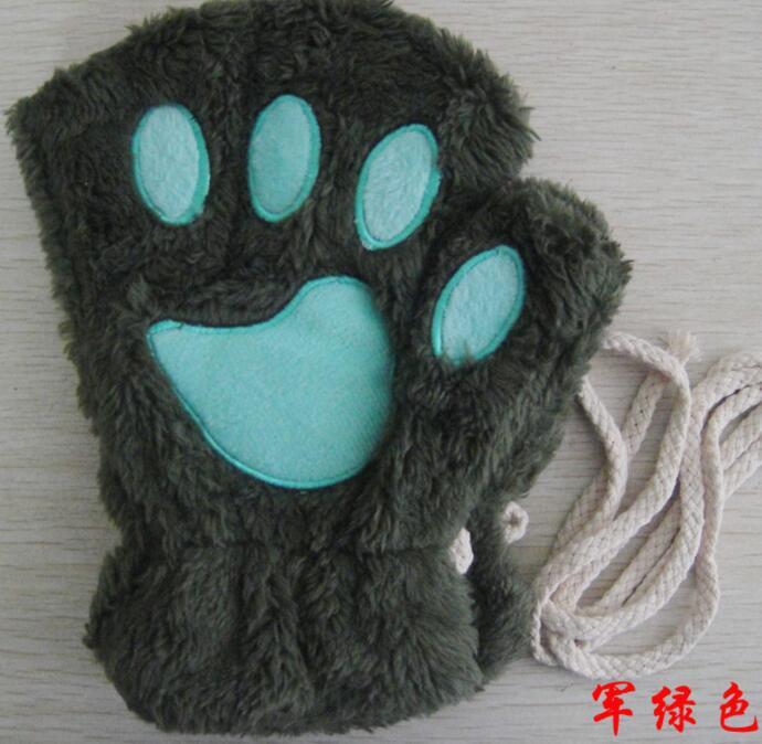 Winter Lovely Half Cover Paw Bear Cat Claw Gloves Short Finger Magenta Charlie