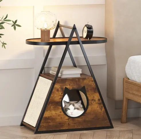 Cat House,end Table.Wood Cat Condo Black Vintage Pet Furniture Magenta Charlie