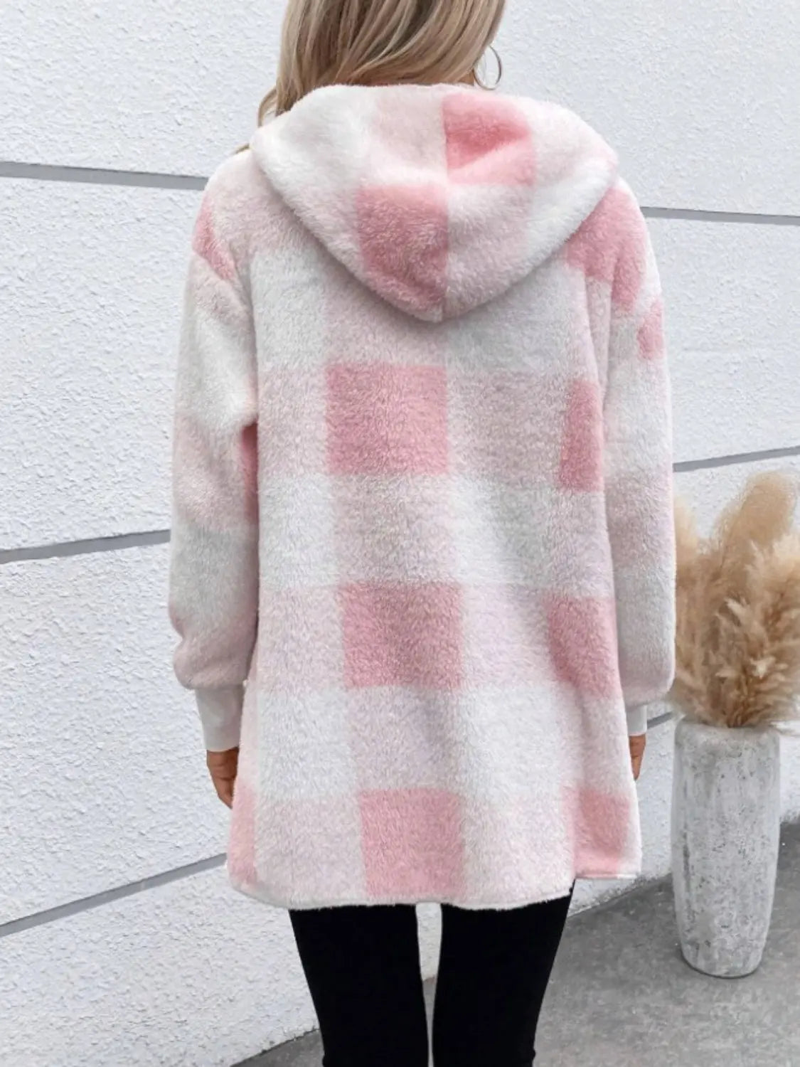 Plaid Long Sleeve Hooded Coat Trendsi