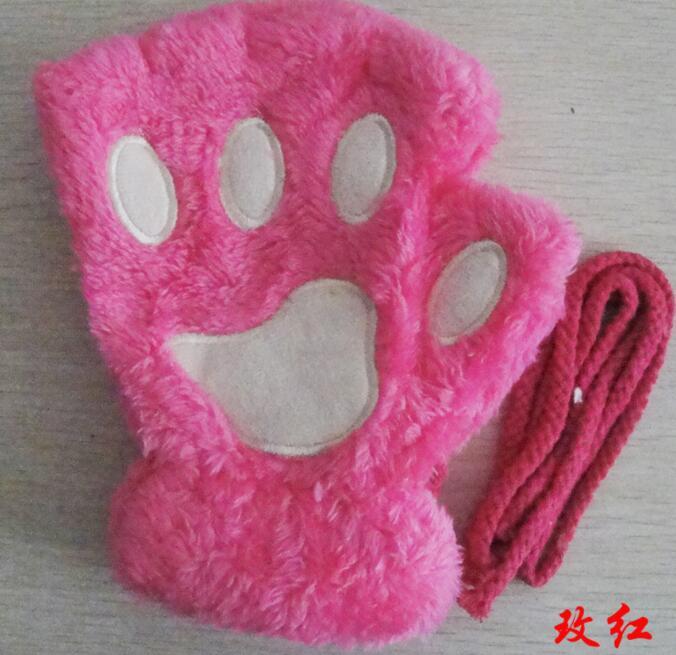 Winter Lovely Half Cover Paw Bear Cat Claw Gloves Short Finger Magenta Charlie