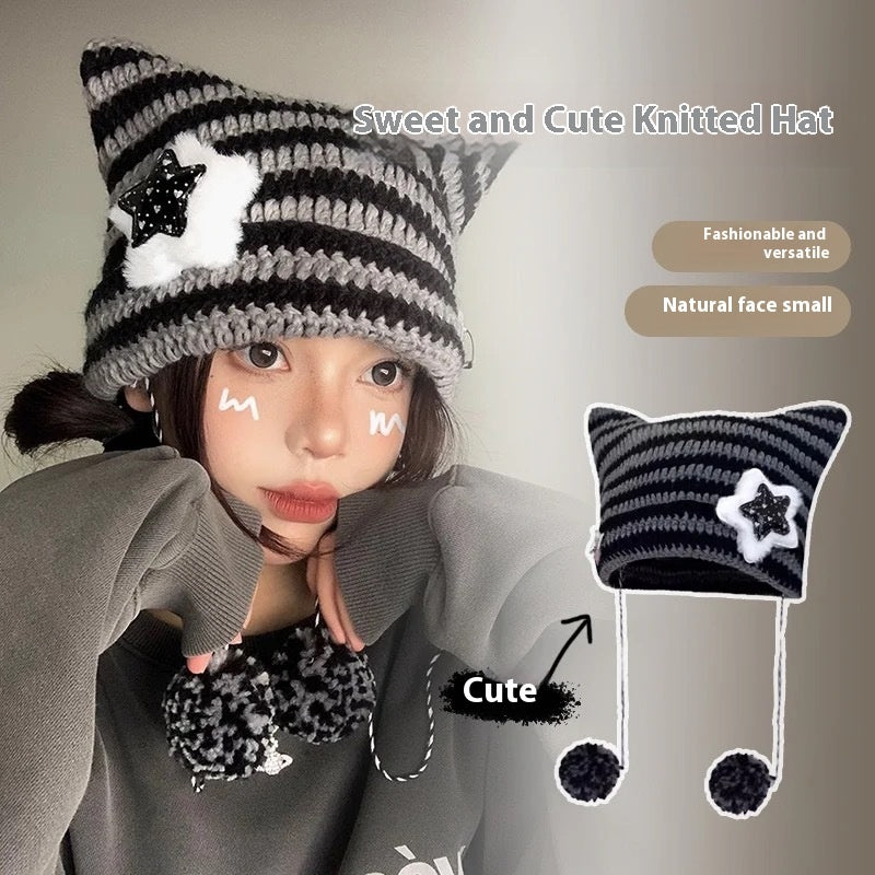 Korean Cute Thermal Head Cover Woolen Cap Magenta Charlie