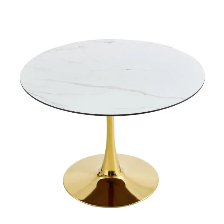 LIVING ROOM DINING TABLE-WHITE ROUND TABLE WITH GOLD LEGS 80CM IN DIAMETER. Magenta Charlie