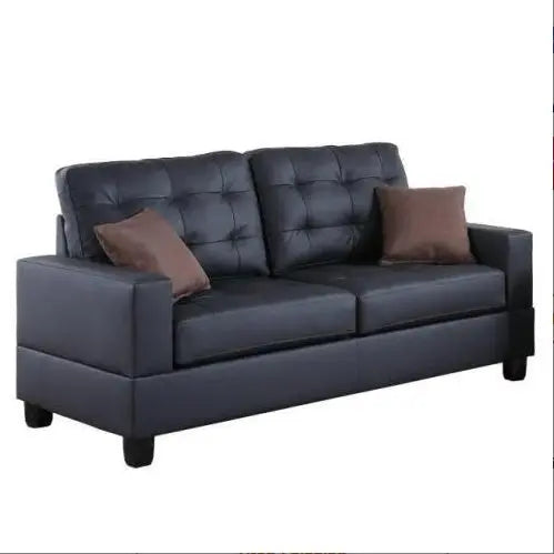 Living Room Furniture 2pc Sofa Set Black Faux Leather Tufted Sofa Loveseat W Pillows Cushion Couch Magenta Charlie