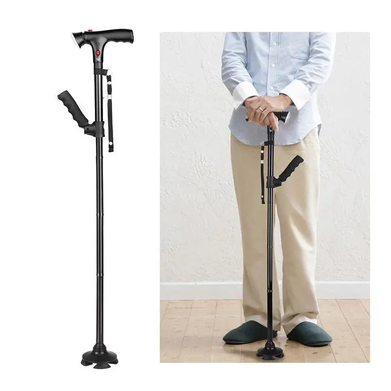 Collapsible Telescopic Cane Folding Crutch LED Lightweight Safety White Eucalyptus