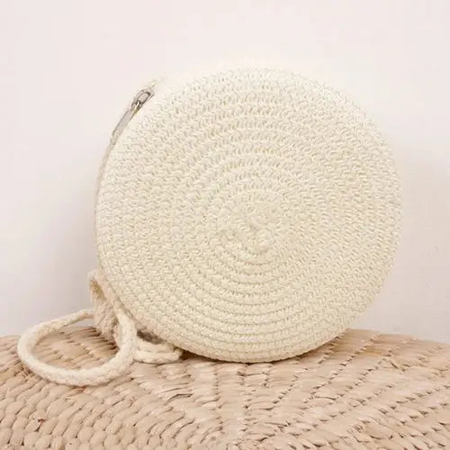 Round Straw Bag Raspberry Eurybia