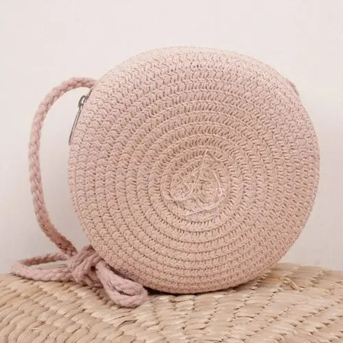 Round Straw Bag Raspberry Eurybia