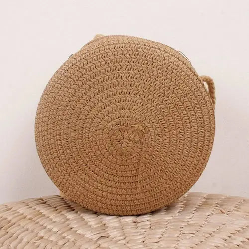 Round Straw Bag Raspberry Eurybia