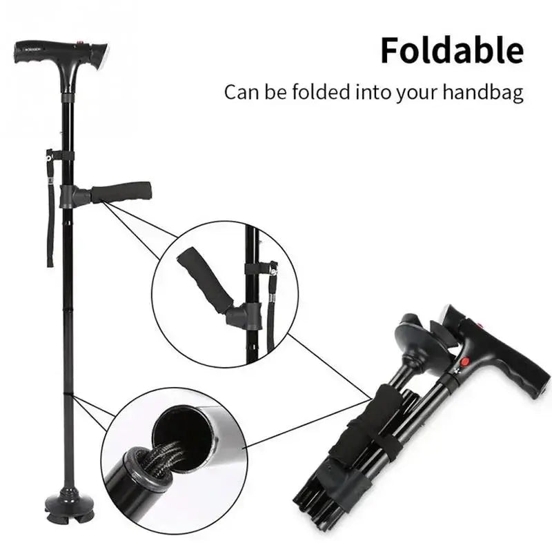 Collapsible Telescopic Folding Cane Elder Cane LED With Alarm Walking AliExpress