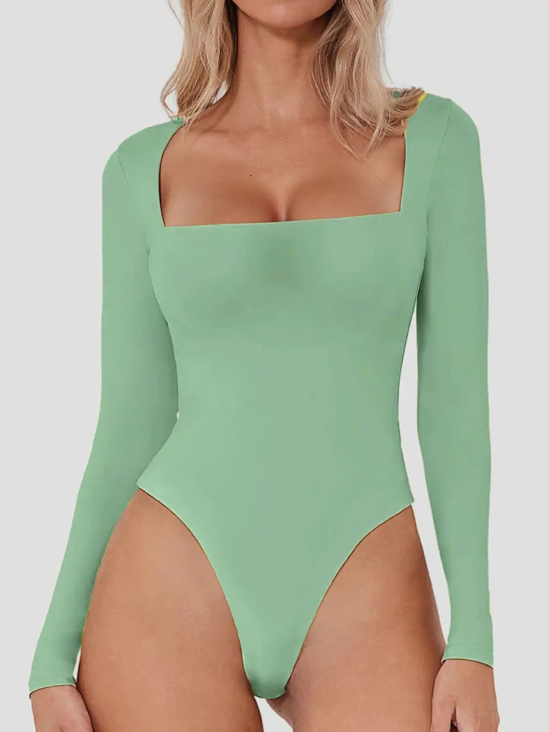 Square Neck Long Sleeve Bodysuit Trendsi