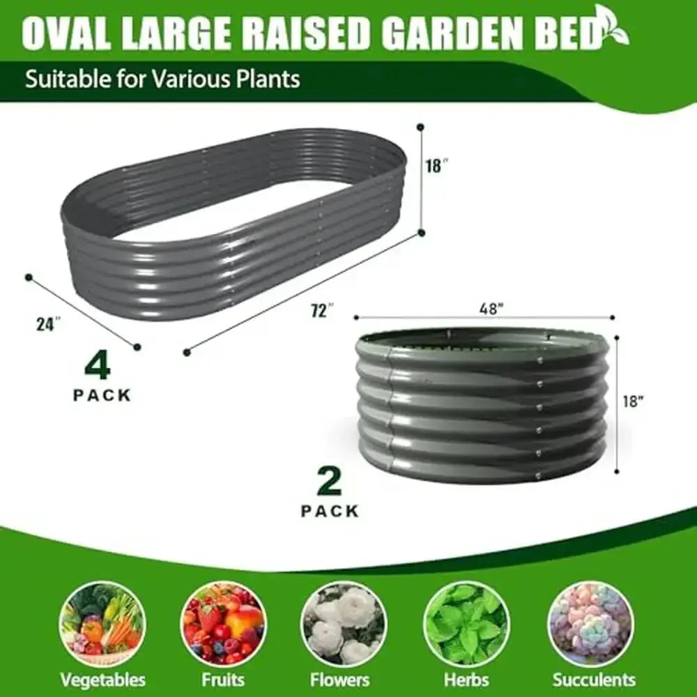 Galvanized Steel Raised Garden Beds 4X4X1.5ft & 6X2X1.5ft Outdoor Planting Vegetables Flowers Herbs Quartz Grey Long-lasting The Zebra Effect