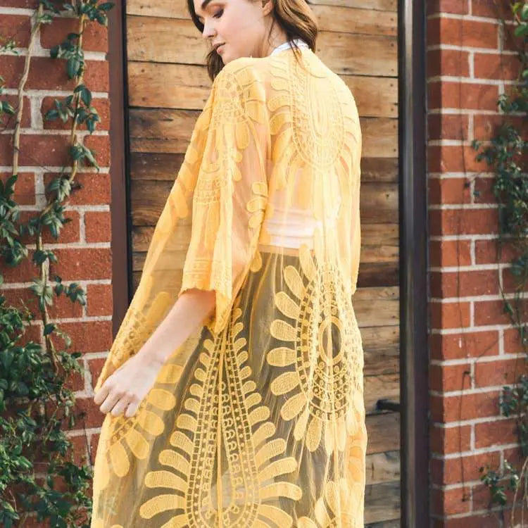 Mustard Bohemian Lace Embroidered Kimono Violet Medea