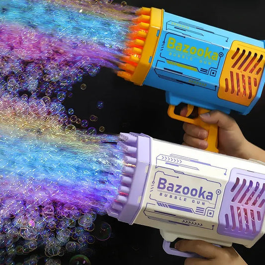 Bubble Gun Rocket 69 Holes Soap Bubbles Machine Gun Shape Automatic Blower With Light Toys For Kids Pomperos The Zebra Effect