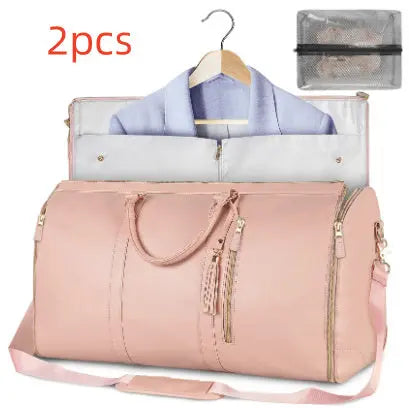 Large Capacity Travel Duffle Bag Women's Handbag Folding Suit Bag Waterproof Clothes Totes Magenta Charlie