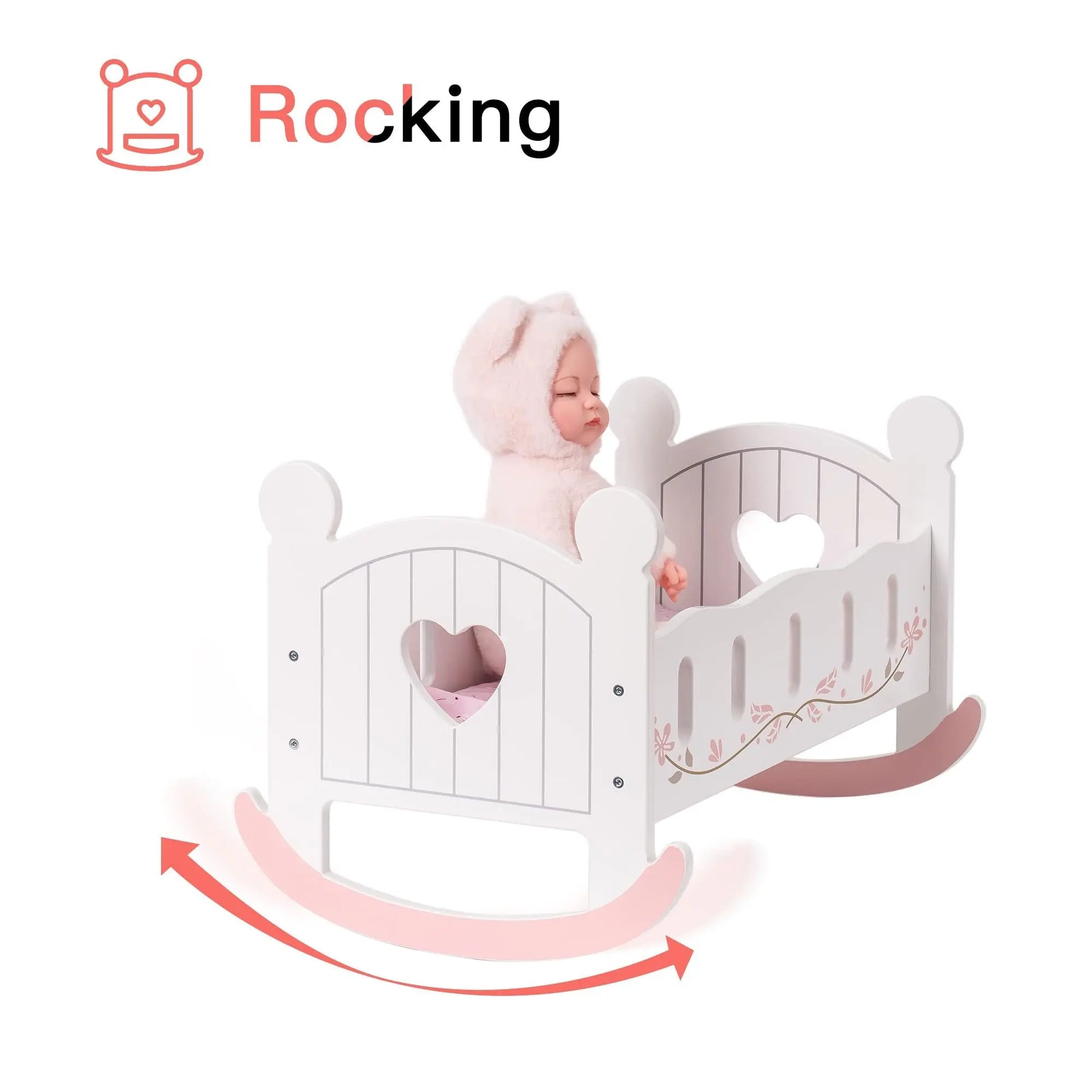 ROBOTIME Wooden Doll Cradle Rocking Baby Doll Crib Reversible Doll Bed For Dolls Girl,Fits Dolls Up To 18 Inches The Zebra Effect