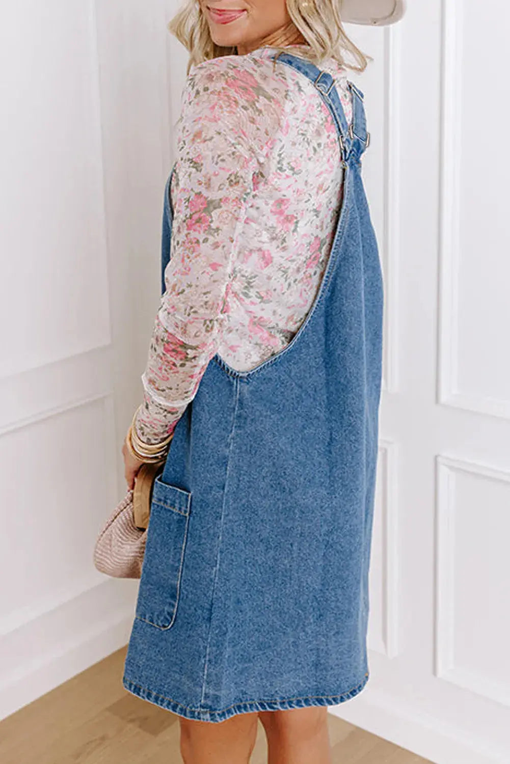 Square Neck Wide Strap Denim Overall Dress Trendsi