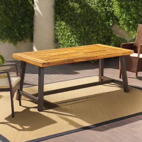 Carlie Outdoor Sandblast Finished Dining Table With Rustic Metal Finished Iron Legs Magenta Charlie