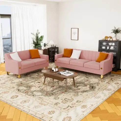 LIVING ROOM SOFA 2 PIECES LOVE SEAT AND SOFA SET WITH PINK VELVET Magenta Charlie