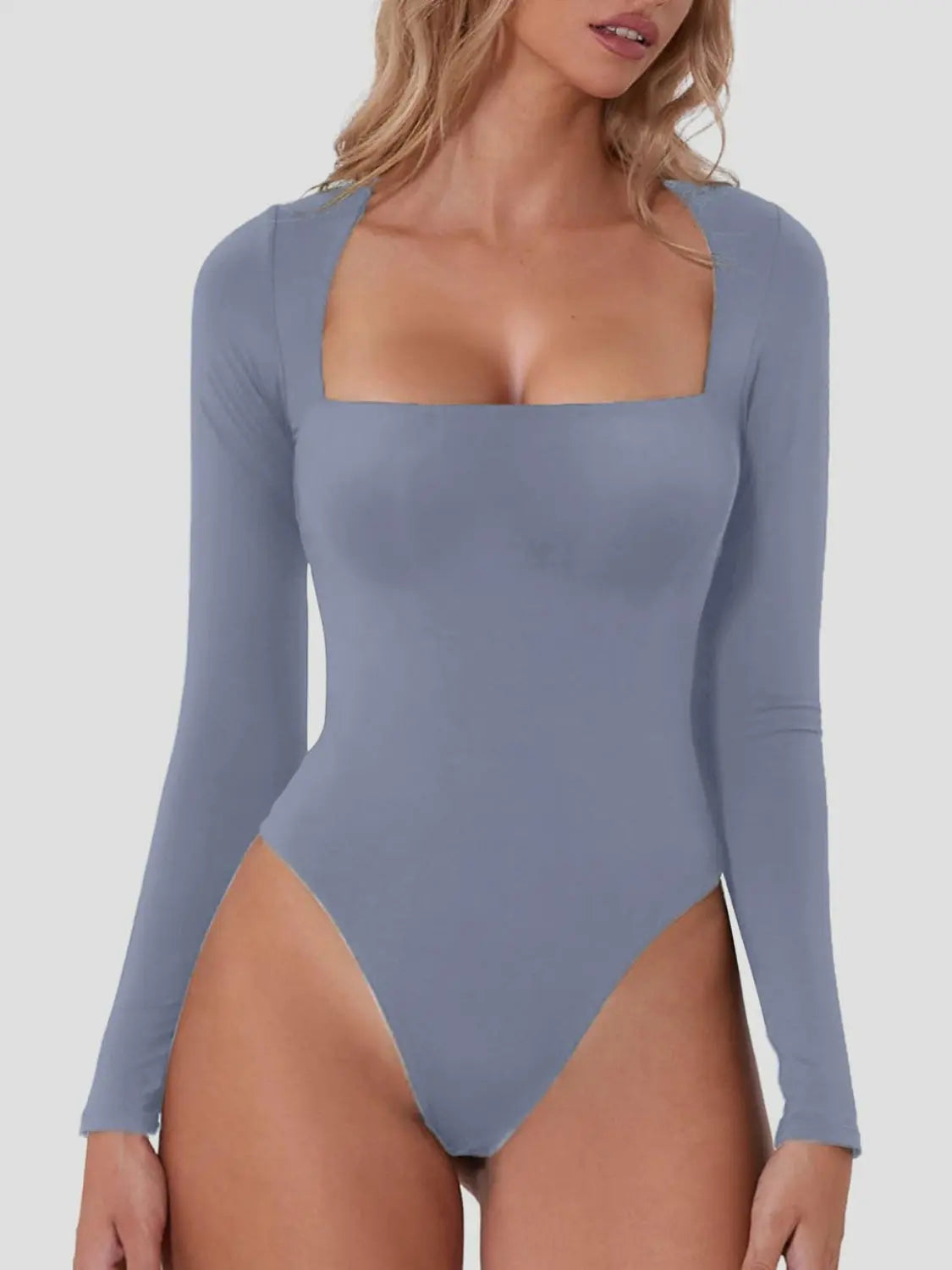 Square Neck Long Sleeve Bodysuit Trendsi