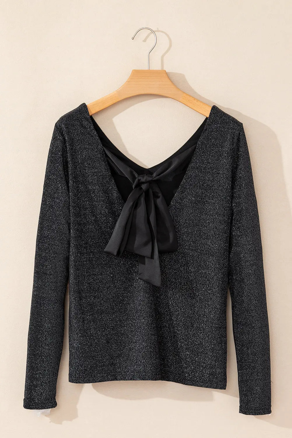 Bowknot V-Neck Long Sleeve Blouse Trendsi