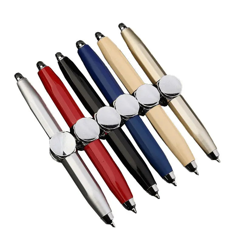 Creative Multi-Function LED Pen Spinning Decompression Gyro Metal Ballpoint Pen Fashion Office School Supplies Writing Pens Magenta Charlie