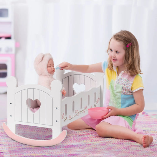 ROBOTIME Wooden Doll Cradle Rocking Baby Doll Crib Reversible Doll Bed For Dolls Girl,Fits Dolls Up To 18 Inches The Zebra Effect