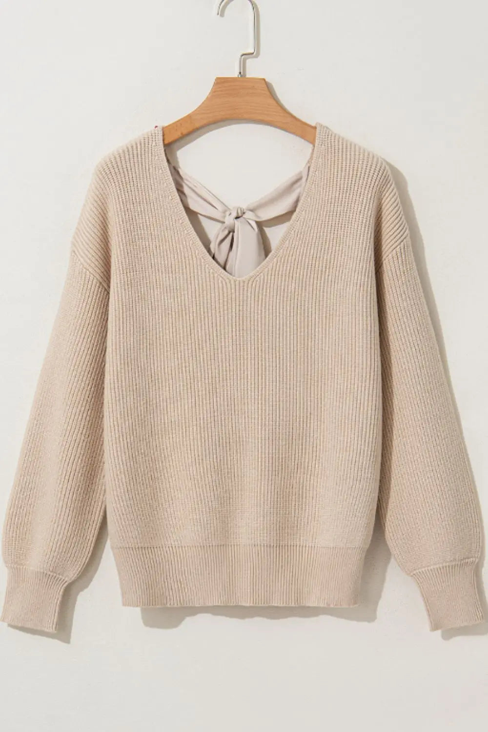 Tied Back V-Neck Long Sleeve Sweater Trendsi