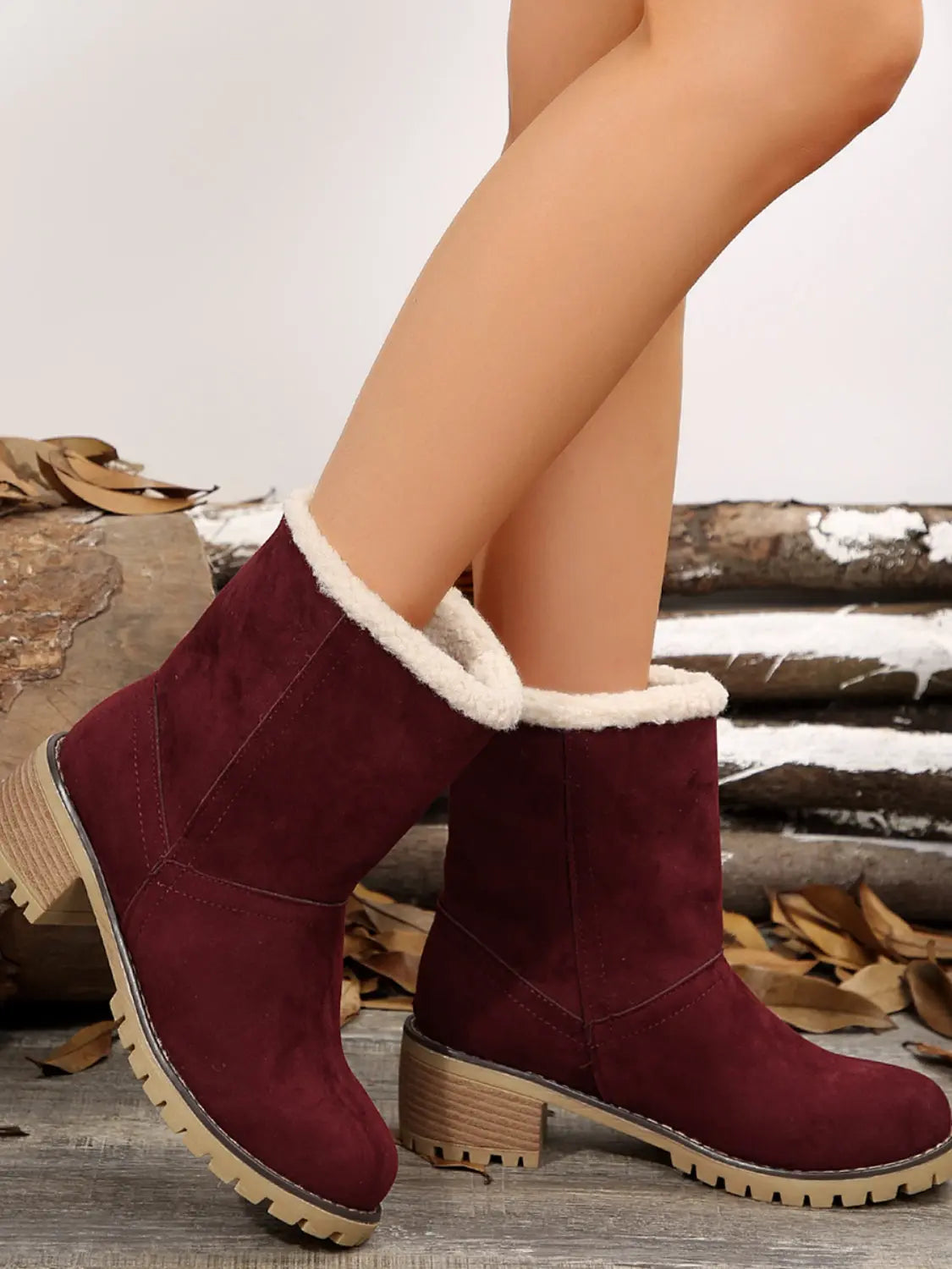 Thermal Fuzzy Block Heel Boots Trendsi