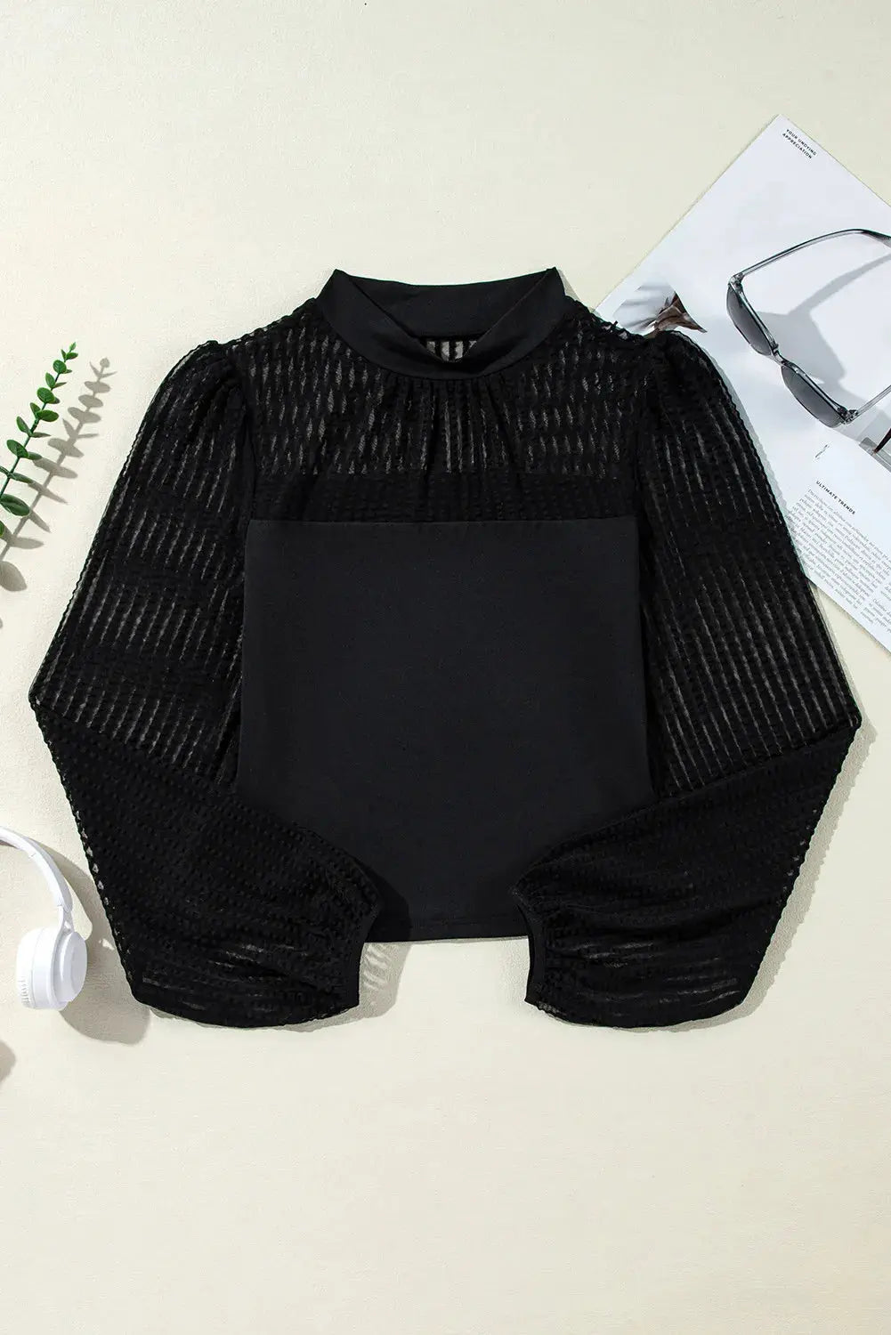 Mock Neck Long Sleeve Blouse Trendsi