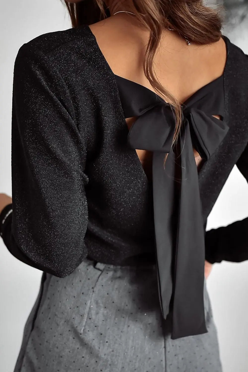 Bowknot V-Neck Long Sleeve Blouse Trendsi