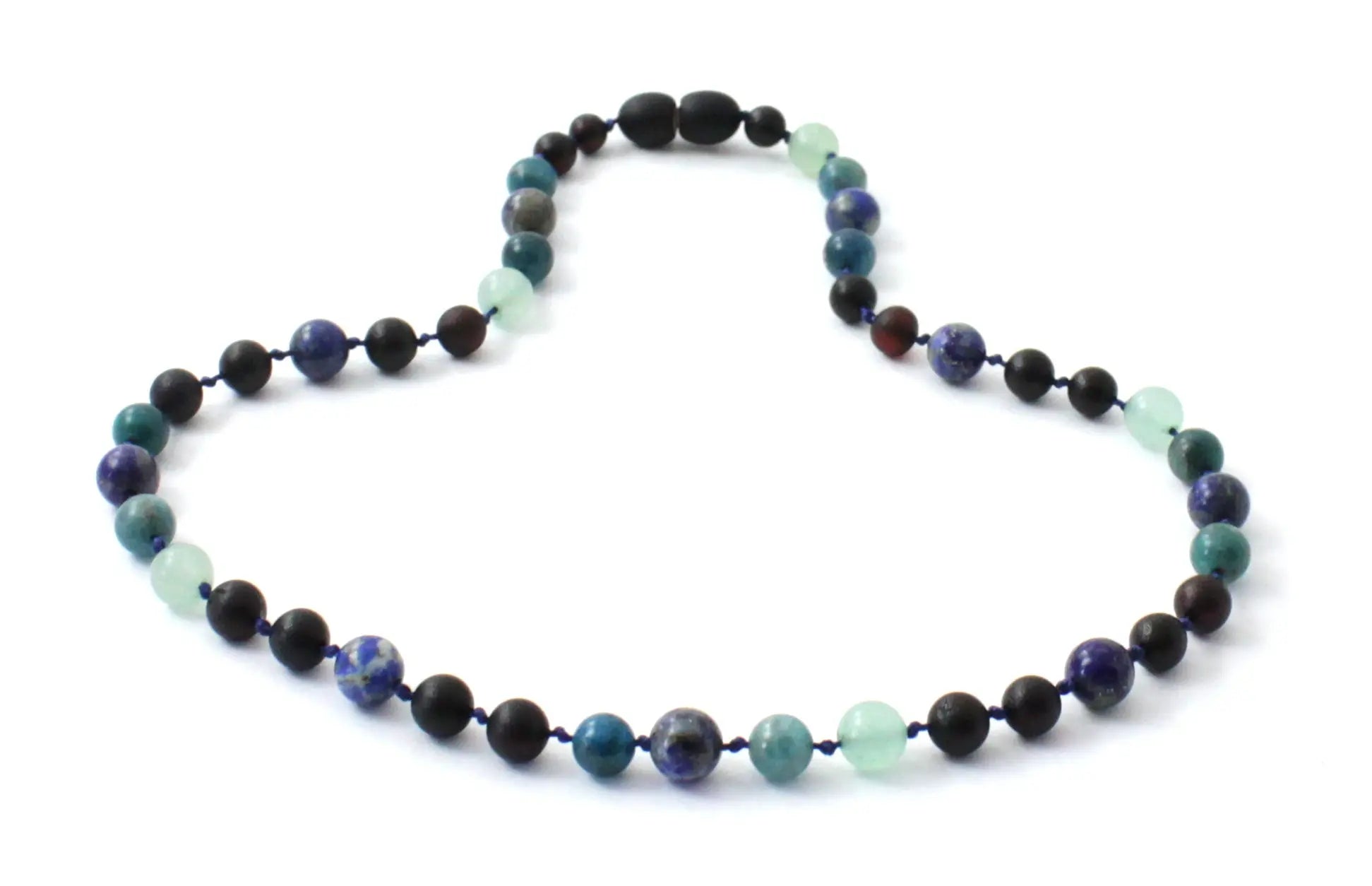 Raw Cherry Baltic Amber Necklace with Apatite Lapis Lazuli Aventurine Plum Clymene