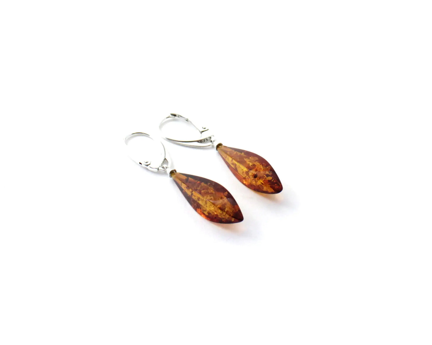 Baltic Amber and Sterling Silver 925 Drop Earrings Plum Clymene