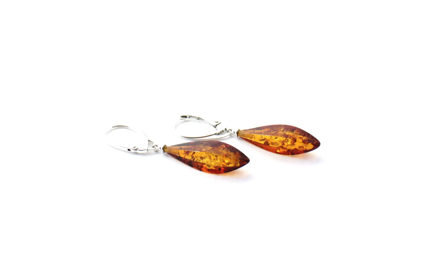 Baltic Amber and Sterling Silver 925 Drop Earrings Plum Clymene