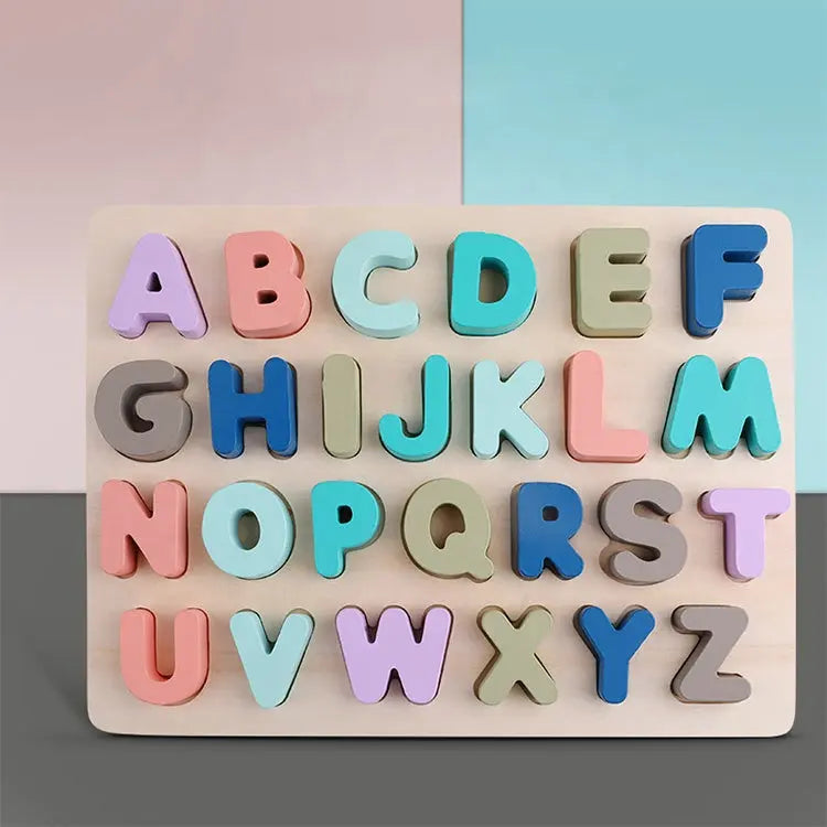 Wooden Puzzle Toy Game - English Letters ABC Numbers Learning for Kids Plum Clymene