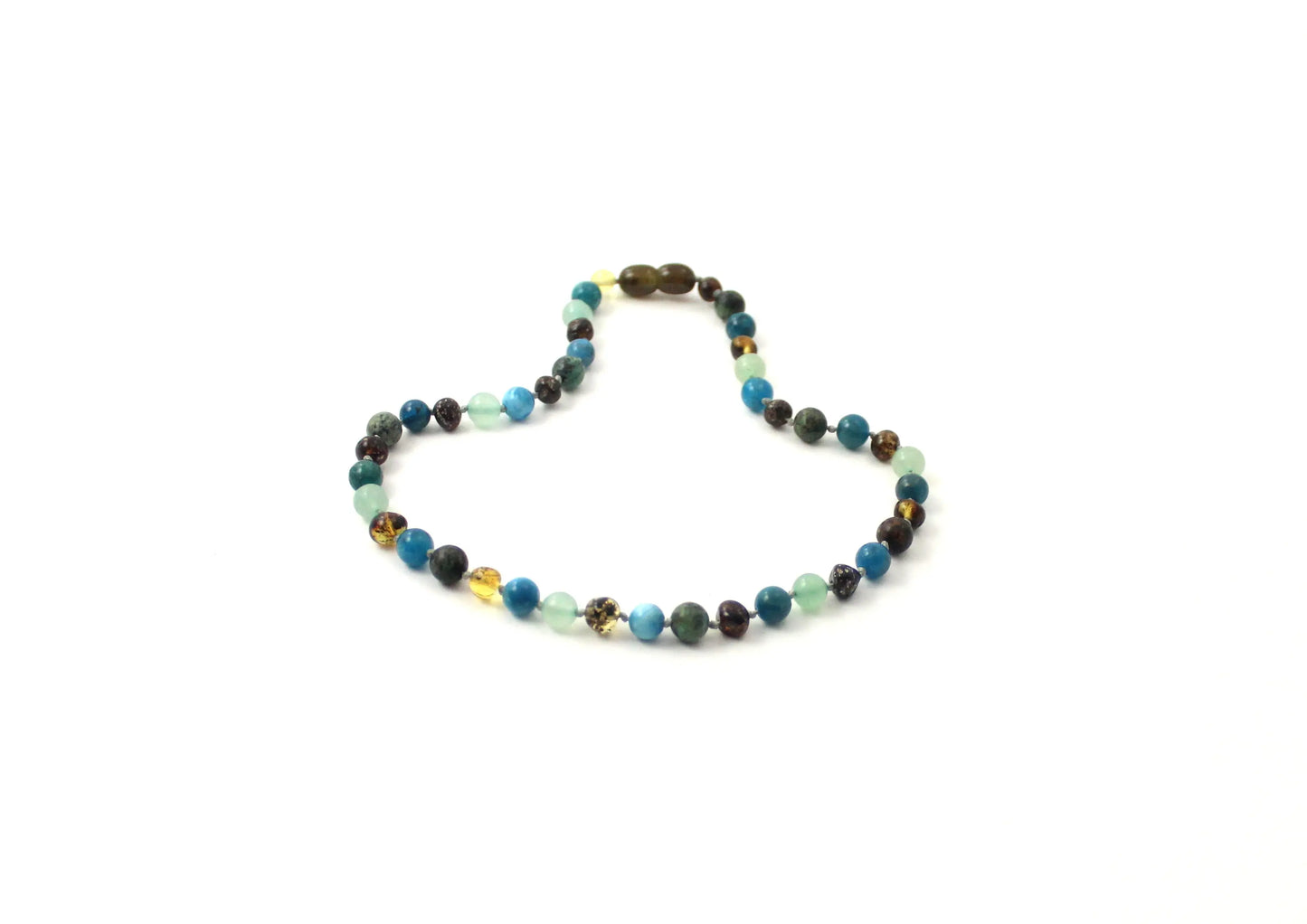 Green Baltic Amber Necklace with Apatite African Turquoise Aventurine Plum Clymene