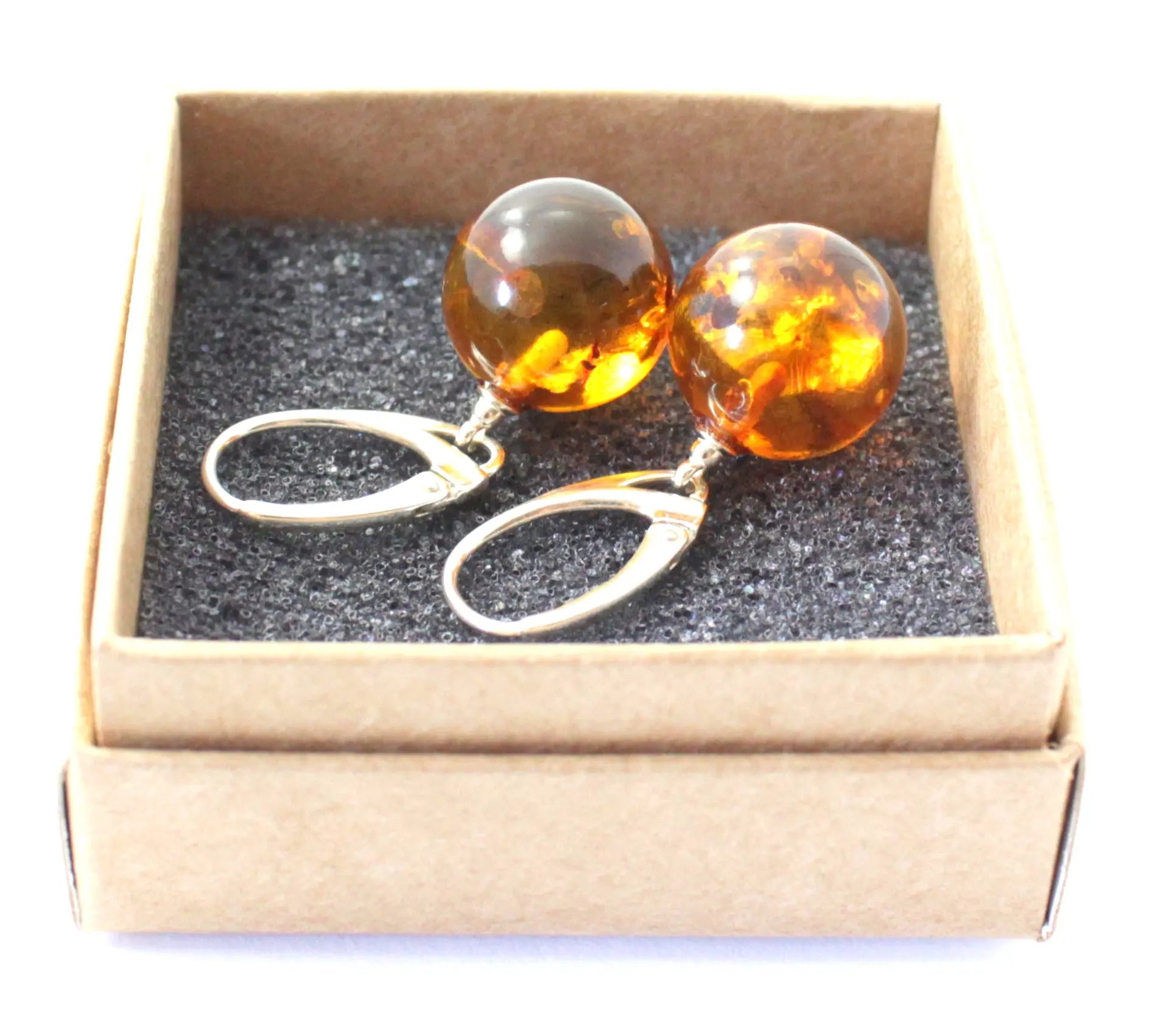 Round Baltic Amber Earrings With Sterling Silver Plum Clymene