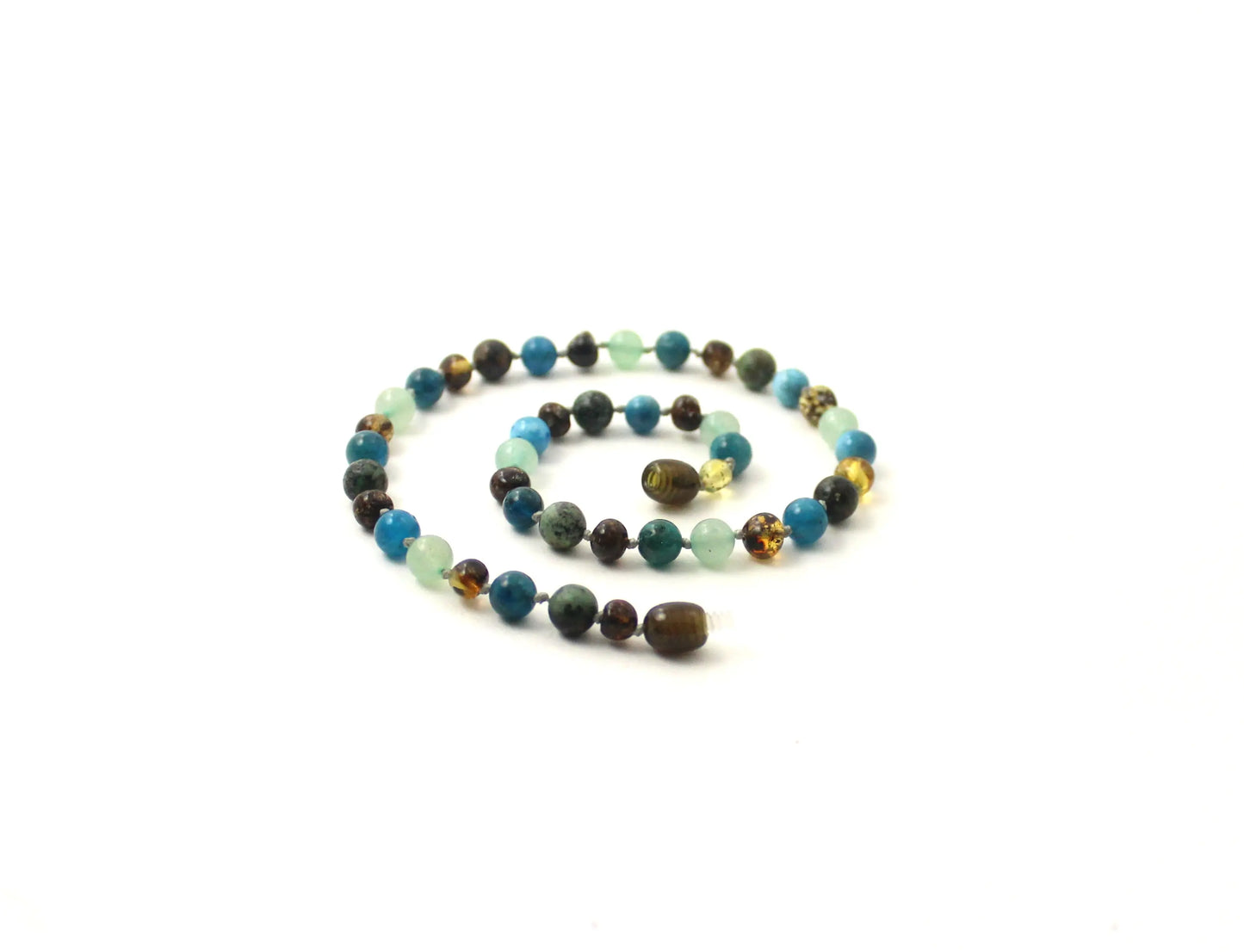 Green Baltic Amber Necklace with Apatite African Turquoise Aventurine Plum Clymene