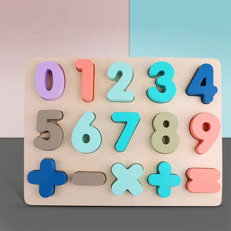 Wooden Puzzle Toy Game - English Letters ABC Numbers Learning for Kids Plum Clymene