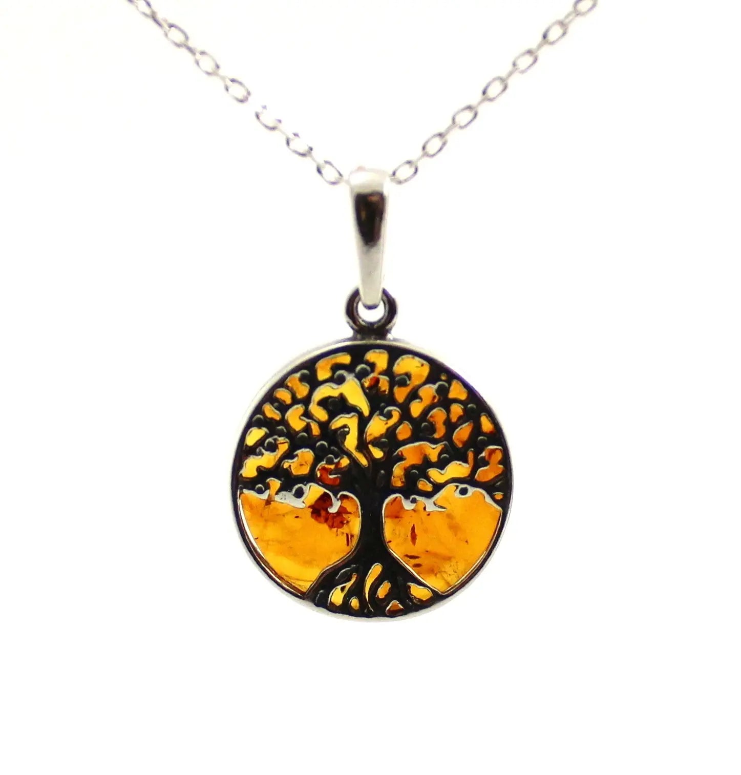 Baltic Amber Tree of Life Pendant with Silver Plum Clymene