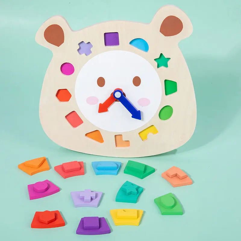 Wooden Clock Bear Puzzle Toy for Children Montessori Learning Games Plum Clymene