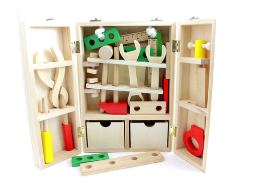 Carpenter Tool Box Set Pretend Wooden Toys Game for Boys Montessori Plum Clymene