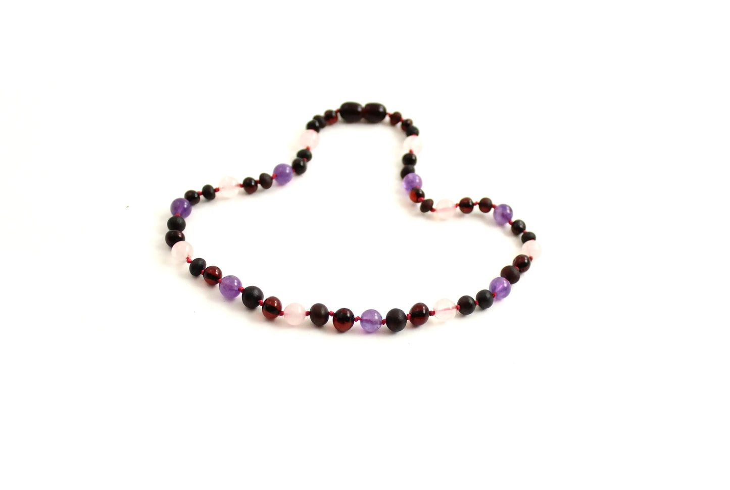 Baltic Amber, Amethyst and Rose Quartz Necklace Children Adult Plum Clymene