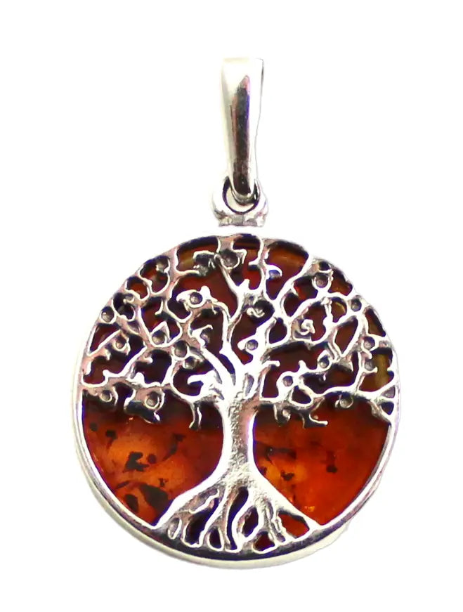 Baltic Amber Tree of Life Pendant with Silver Plum Clymene