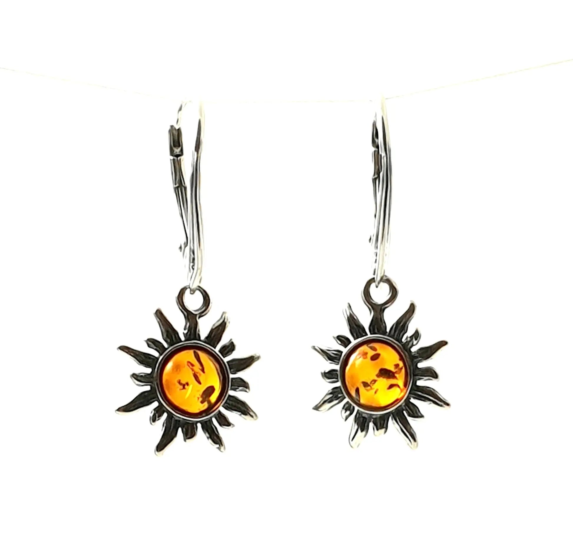 Baltic Amber Jewelry - Sun Drop Earrings with Sterling Silver 925 Plum Clymene