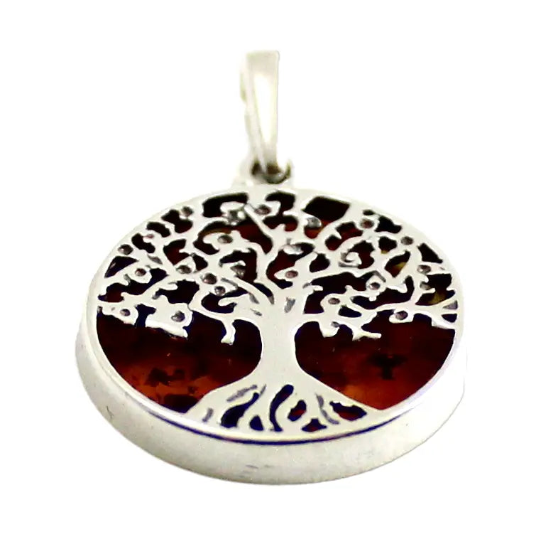 Baltic Amber Tree of Life Pendant with Silver Plum Clymene