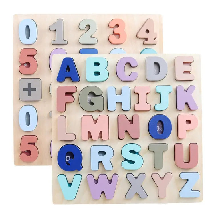 Wooden Number ABC Puzzles Puzzle | Alphabet Learning for Toddlers Kids Plum Clymene