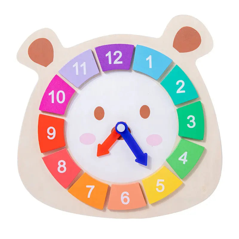 Wooden Clock Bear Puzzle Toy for Children Montessori Learning Games Plum Clymene