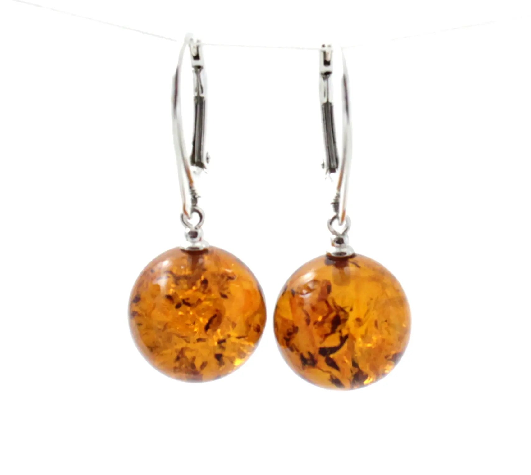 Round Baltic Amber Earrings With Sterling Silver Plum Clymene