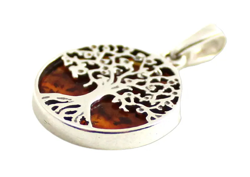 Baltic Amber Tree of Life Pendant with Silver Plum Clymene