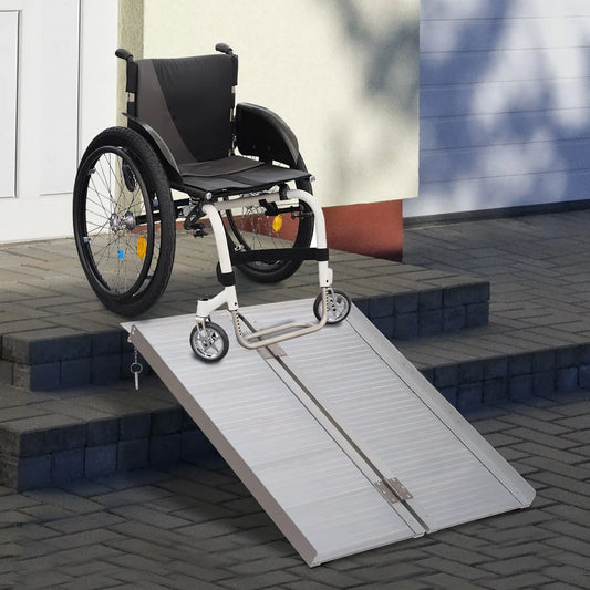 HOMCOM 3ft Wheelchair Ramp Foldable Portable Scooter Mobility Easy Taupe Shadow