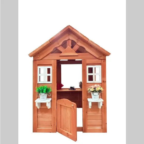 All-wood Children's Playhouse With 2 Windows And Pot Stands Magenta Charlie